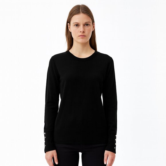 NWT Zara Black Knit Sweater Long Sleeve Size XL Gold Buttons - Picture 1 of 8